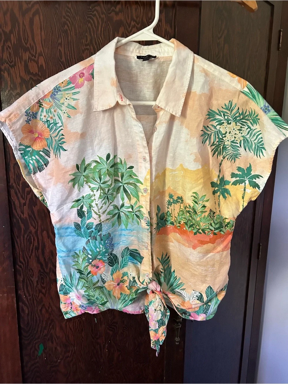 Talbots Tropical Tie-Front Button-Up Shirt
